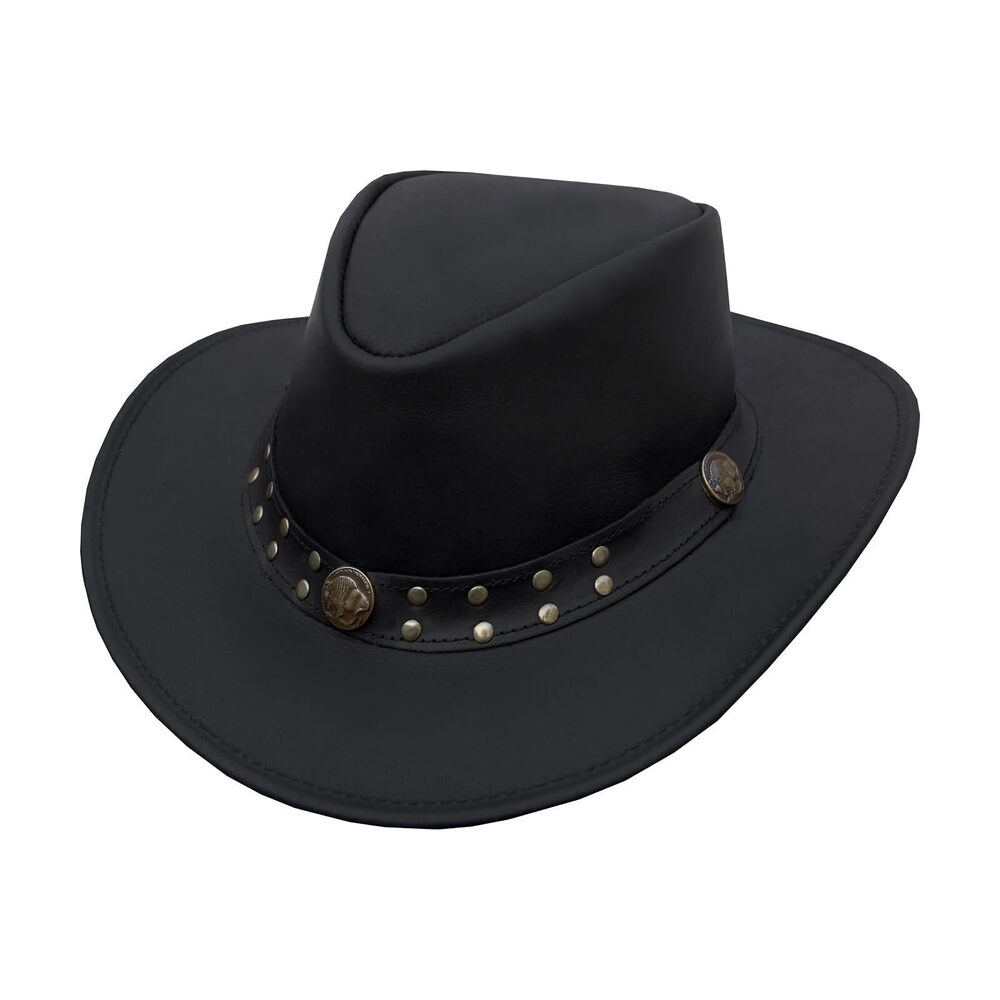 6037 Brown Leather Cowboy Western Hat Studded Steampunk Hat Deadman Top Hat